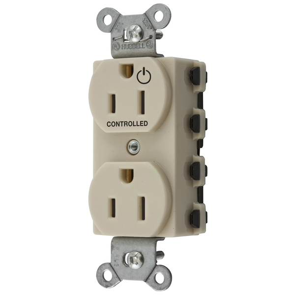 Hubbell Wiring Device-Kellems Straight Blade Devices, Receptacles, Duplex, SNAPConnect, Split Circuit, Half Controlled, 15A 125V, 2-Pole 3-Wire Grounding, Nylon, Ivory SNAP5262C1I
